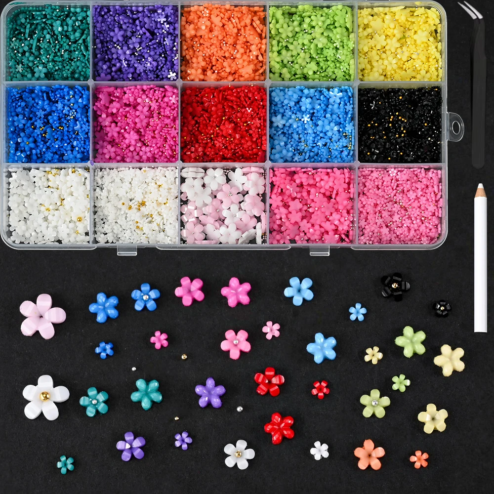 10000+Pcs 3D Kawaii Mini Flowers Nail Art Decorations Mixed Resin Bowknot Heart Pearl Nails Charm Design DlY Manicure Tool Parts