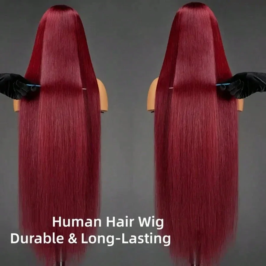 200 Density 99J Burgundy 13X6 Hd Lace Frontal Human Hair Wig Straight Human Hair Wigs 13X4 Brazilian Red Colored Hair For Women view 5