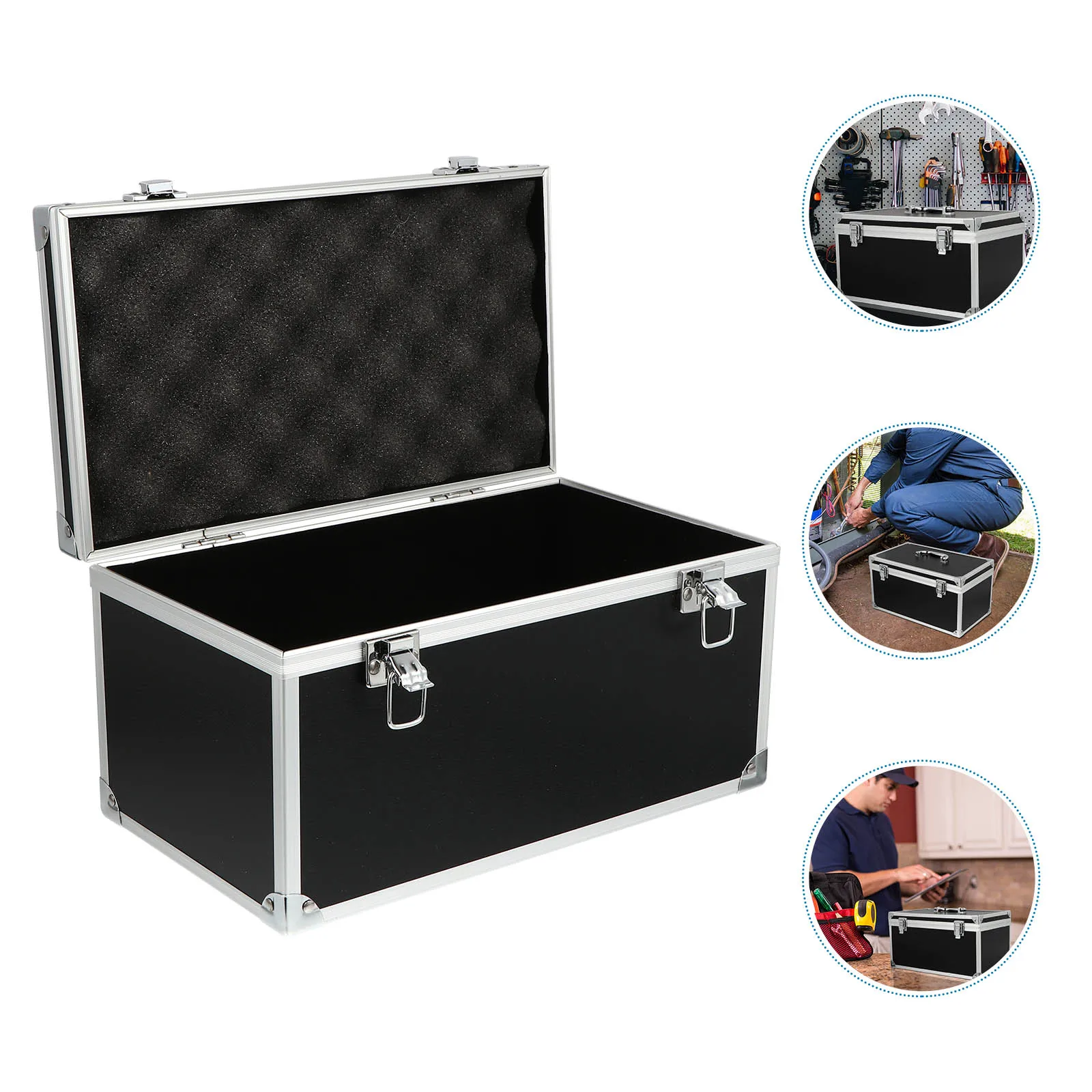 18 Number Black Aluminum Toolbox 29x16x15mm Portable Tool Case Multifunction Storage Foam Inserts Non Slide Handle Easy Open