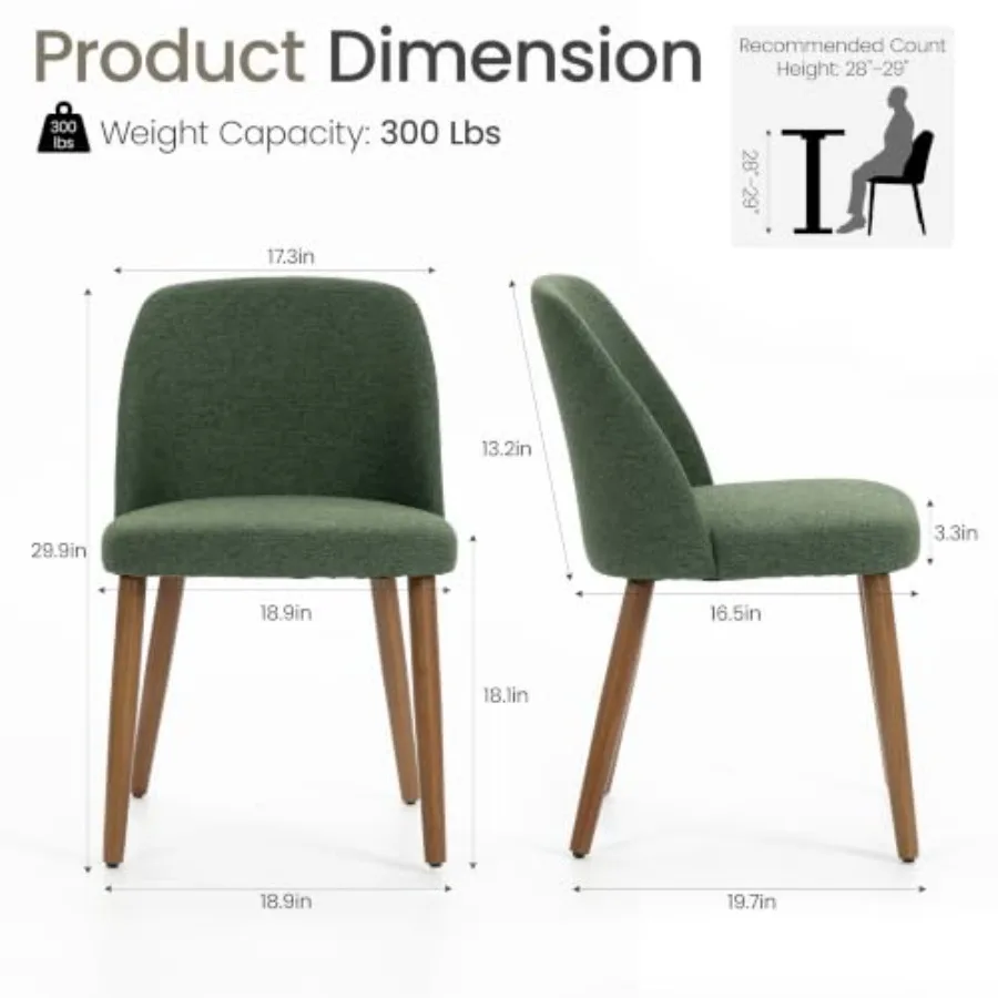 Upholstered Dining Chairs Set of 2 for Kitchen Use, Solid Wood Frame with Fabric Upholstery, Neutral Beige Color, Comfortable C