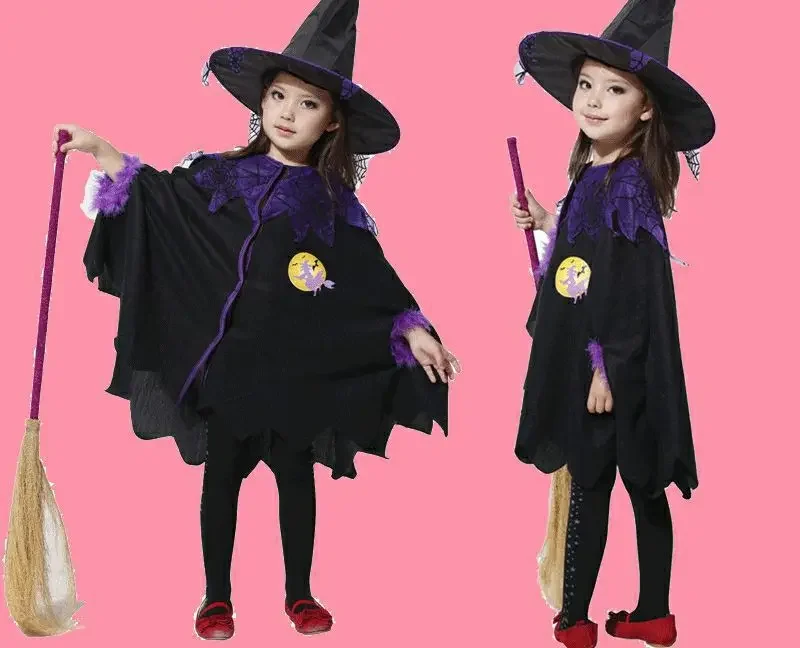 Kids Halloween Cosplay Costume Witch Cloak Role Play Dress Up Cape for Kids Halloween Party