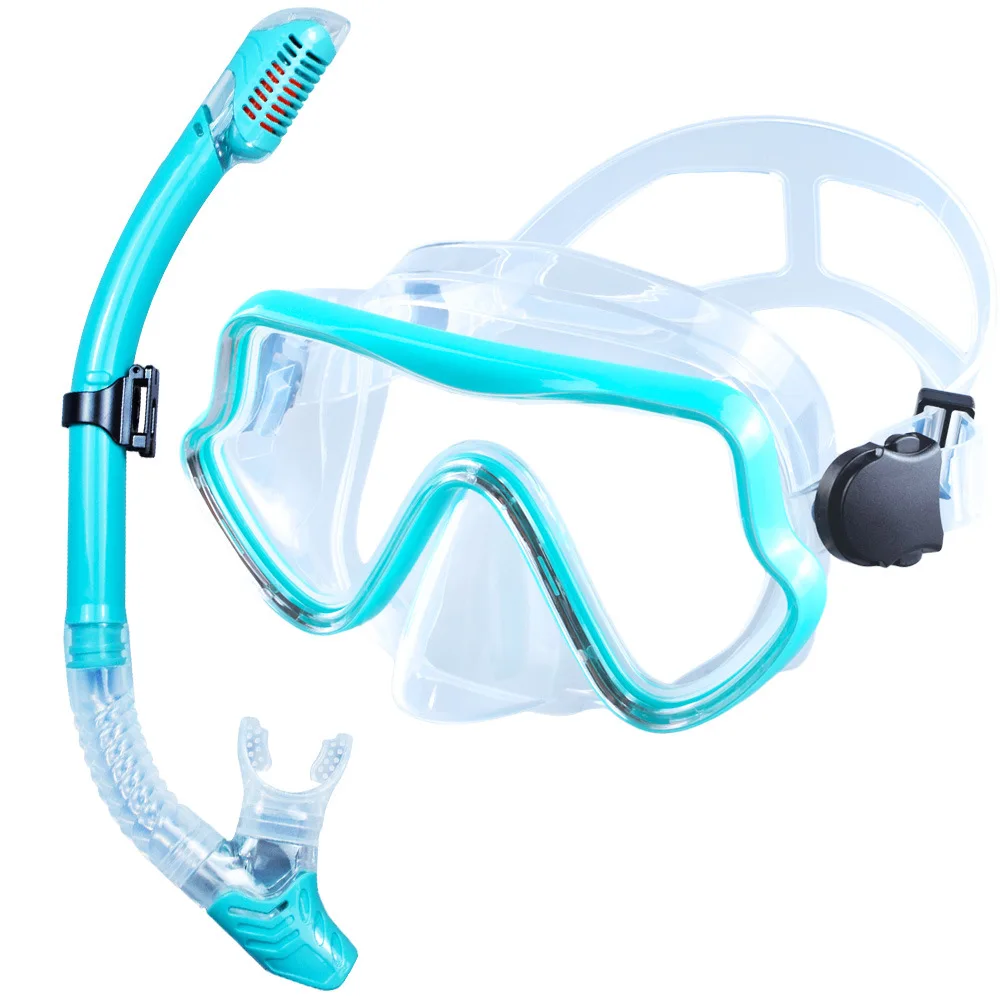 Large frame diving goggles breathing tube set for men and women, waterproof and anti fog silicone face mask floating diving mask