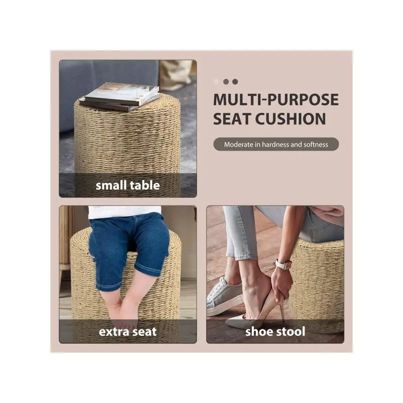 مسند للقدمين على شكل حبل ورقي بيج مزدوج الخيوط، مقعد للقدمين لغرفة النوم وغرفة المعيشة #6