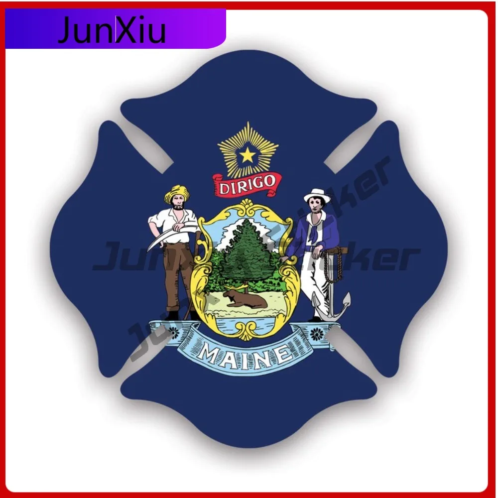 

Maine State Maltese Cross Shaped Sticker Creative Decals Fighter Dept First Responder Symbol Of Protection State Flag Patriotic