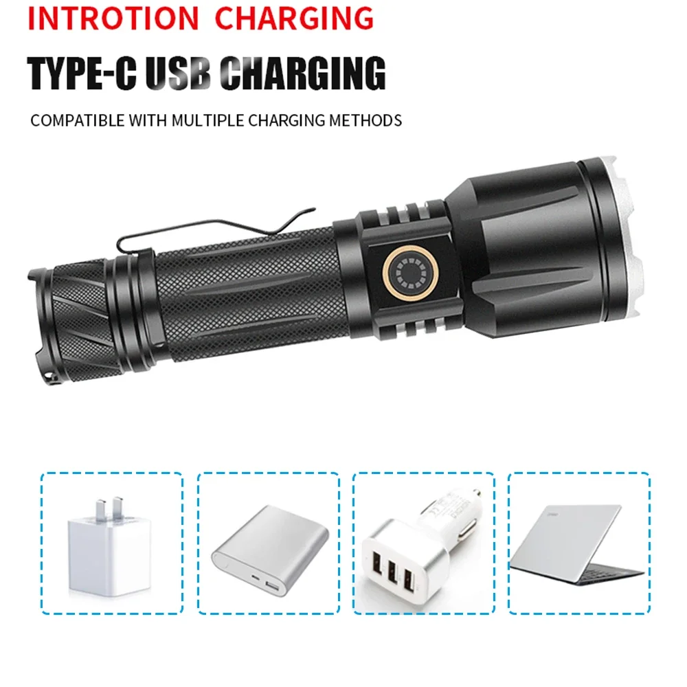 Powerful P160 LED Flashlight USB Rechargeable Torch Light Waterproof Handlight 16-Core Zoom Light Outdoor Camping Lamp Lantern