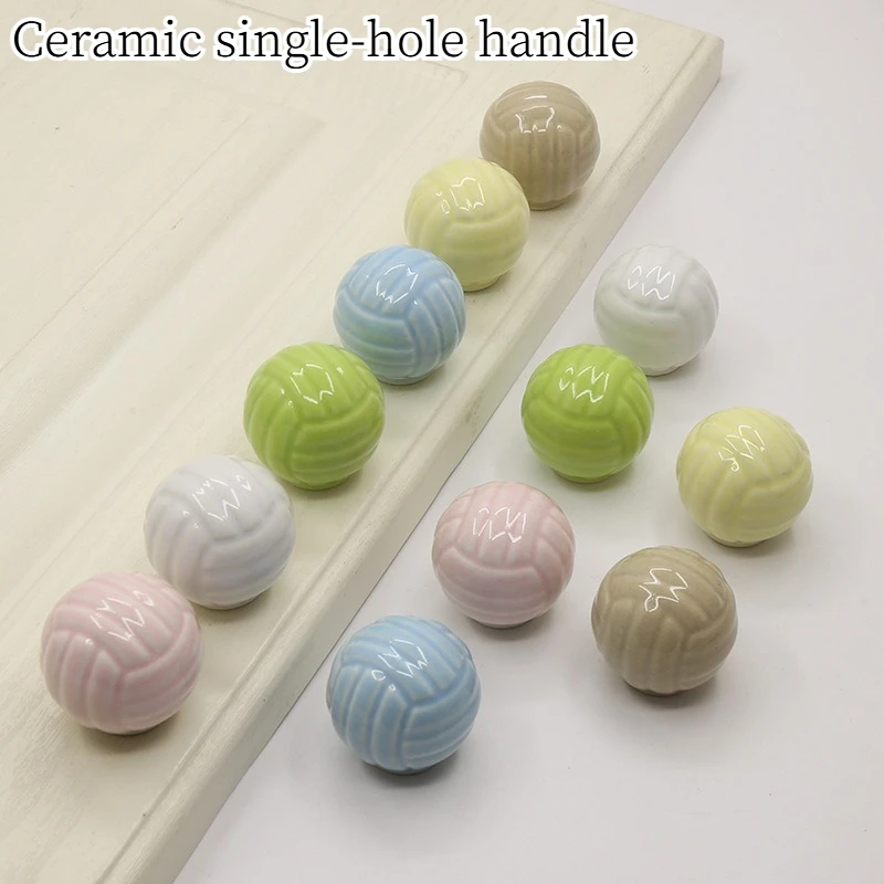 36*36 Colorful Volleyball Ceramic Cabinet Door Handle Closet Wardrobe Drawer Ball Round Single-hole Handle Bottle Cap Blue Pink