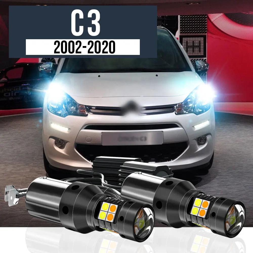 

2x LED Dual Mode Turn Signal+Daytime Running Light Blub DRL Canbus Accessories For Citroen C3 2002-2020 2010 2011 2016 2017 2018