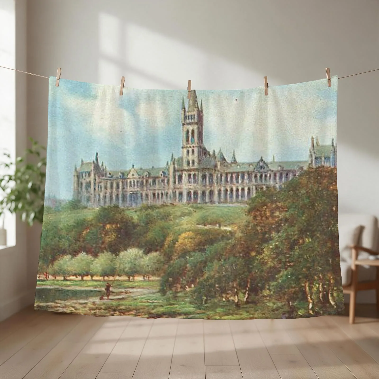 Vintage Illustration of Glasgow University Throw Blanket couch cozy soft plush fuzzy picnic outdoor blanket