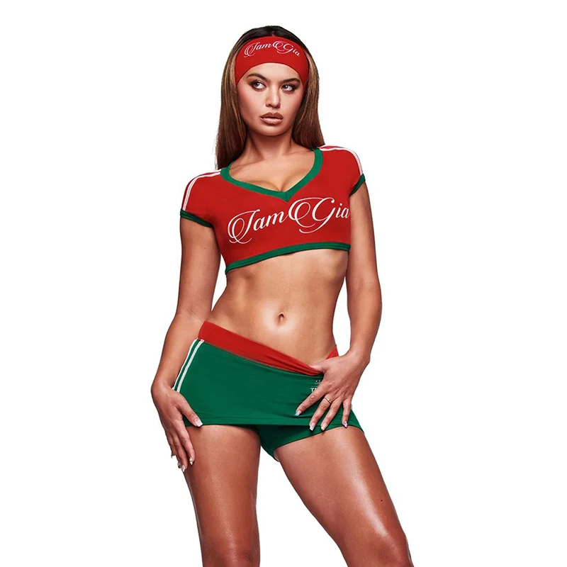 Women's retro color block V-neck crop print short sleeved side striped slim fit Y2K streetwear retro crop T-shirt