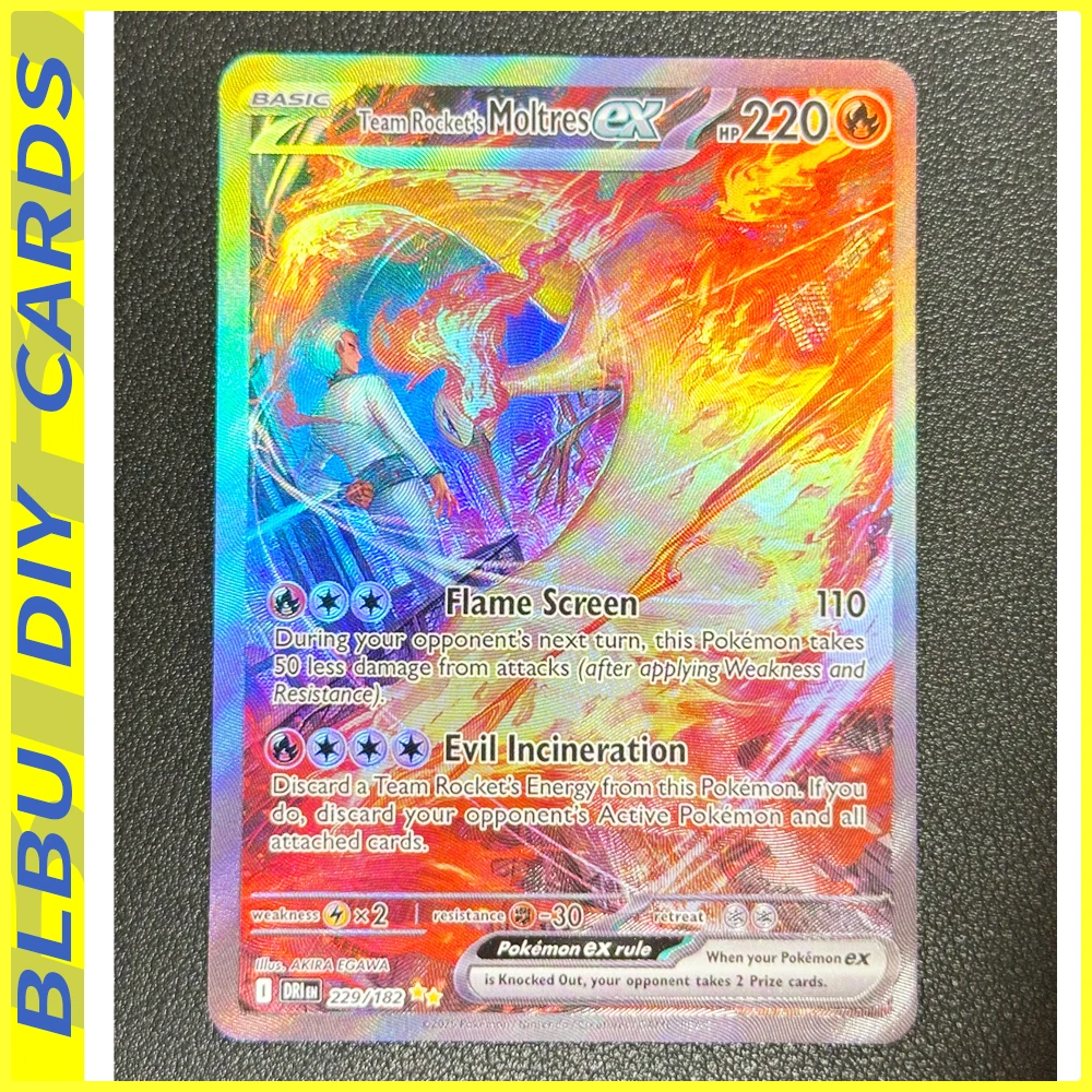 

BLBU ACG PTCG Pocket Card Team Rockets Moltres EX English Cards Relief Texture Anime DIY Collection Cards Color Flash BASIG