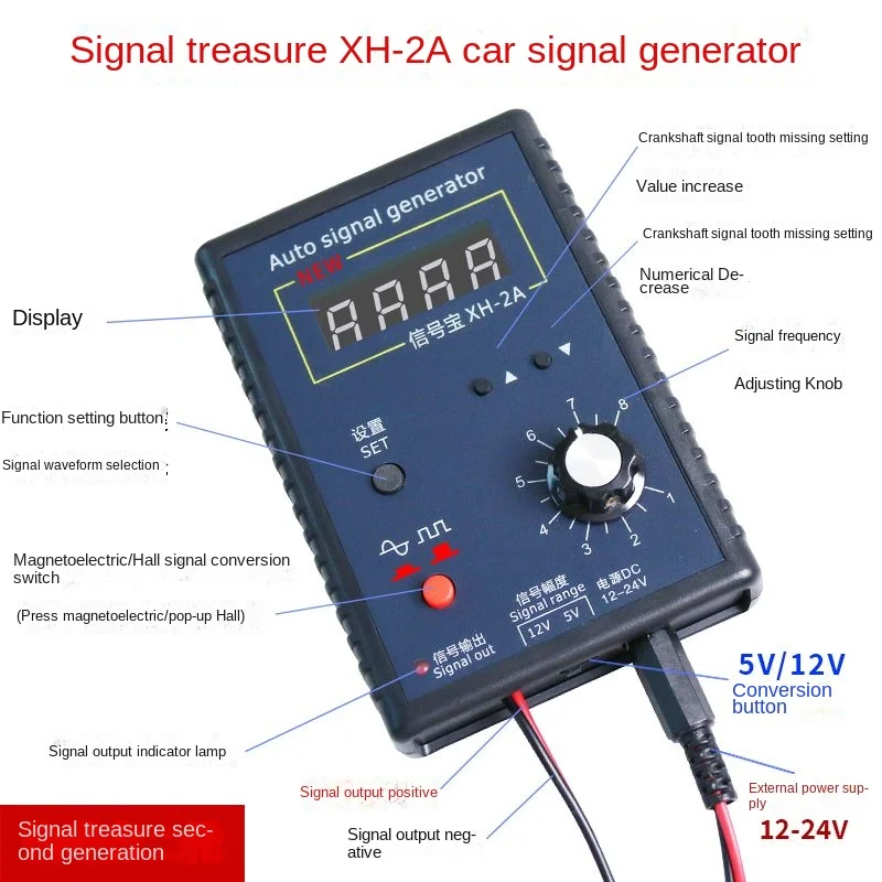 Imagem -03 - Gerador Portátil do Sinal do Veículo do Automóvel Sensor do Salão do Carro e Sensor da Posição do Virabrequim Medidor do Simulador do Sinal 2hz a 8khz 1224v