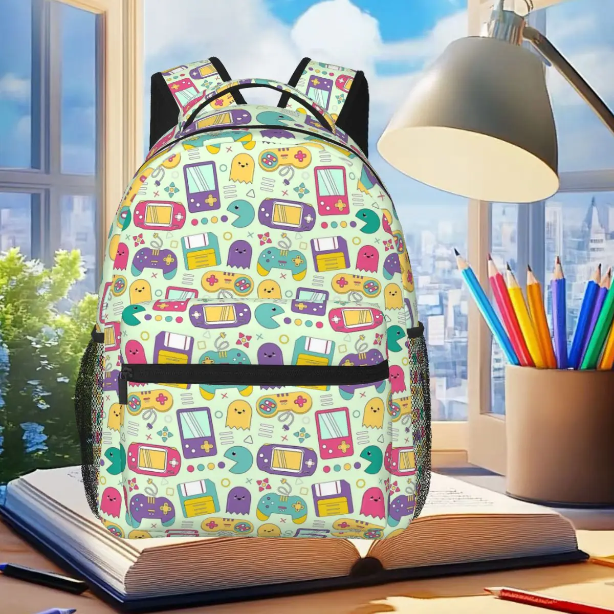 

Old School Video Game Pattern Student Backpack School Bag Hiking Travel Daypack for Men Women Fashion Bookbag Shoulder Bags