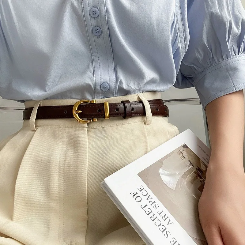 Gürtel Damen Instagram Stil koreanische neue Mode Retro einfache kleine Golds chnalle schwarz praktische Jeans vielseitigen Gürtel