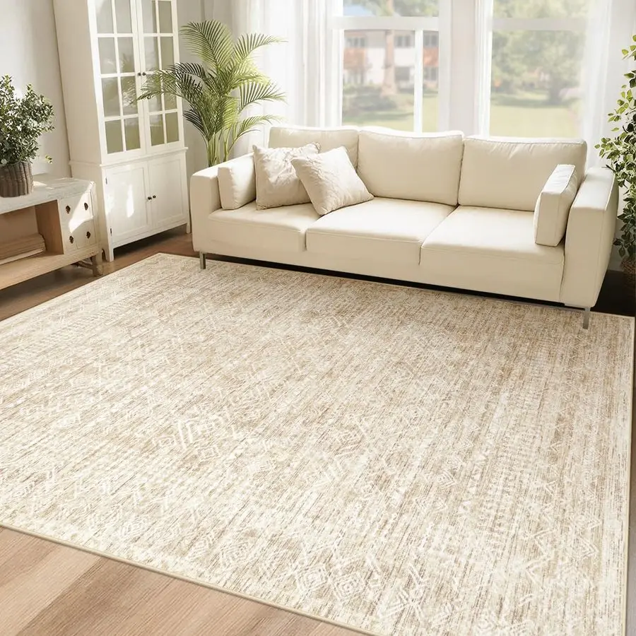 

Area Rugs for Living Room Washable Moroccan Geometric Boho Rug Farmhouse Non Slip Stain Resistant Large Rug Low Pile Soft Carpet