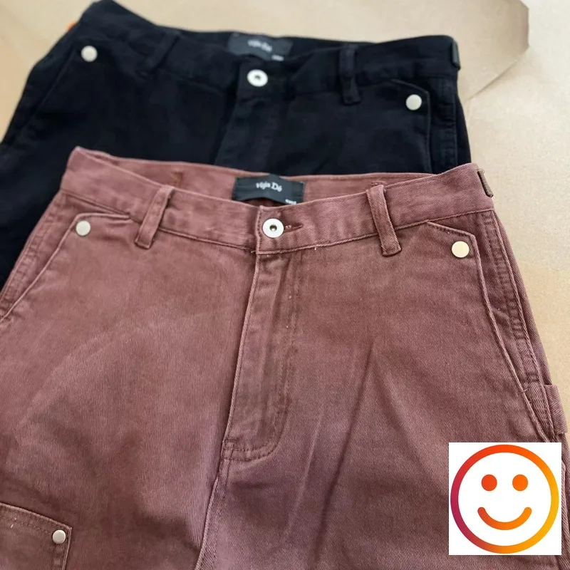 Vujade pantaloni svasati in miniatura Jeans Cargo uomo donna Hip Hop fondo gambe cerniera lavato Casual Vibe Style Denim pantaloni da Cowboy