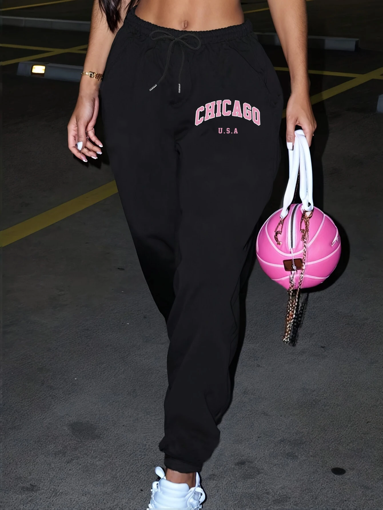 Chicago Usa Brief Gedruckt Frau Sweatpant Tasche Warme Jogger Fleece Mode Hosen Bequeme Hip Hop Weibliche Sportpants