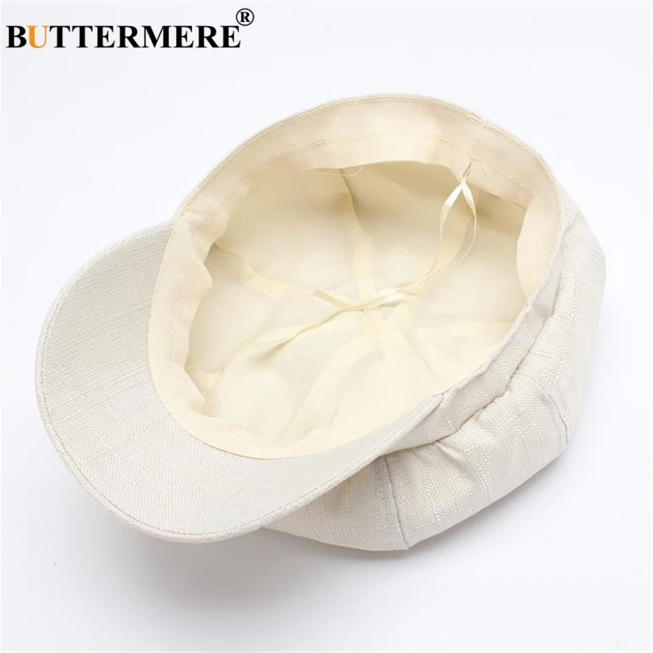 BUTTERMERE Linen Newsboy Cap Women White French Painter Hat Ladies Spring Summer Beret Female New Octagonal Cap Baker Boy Hat