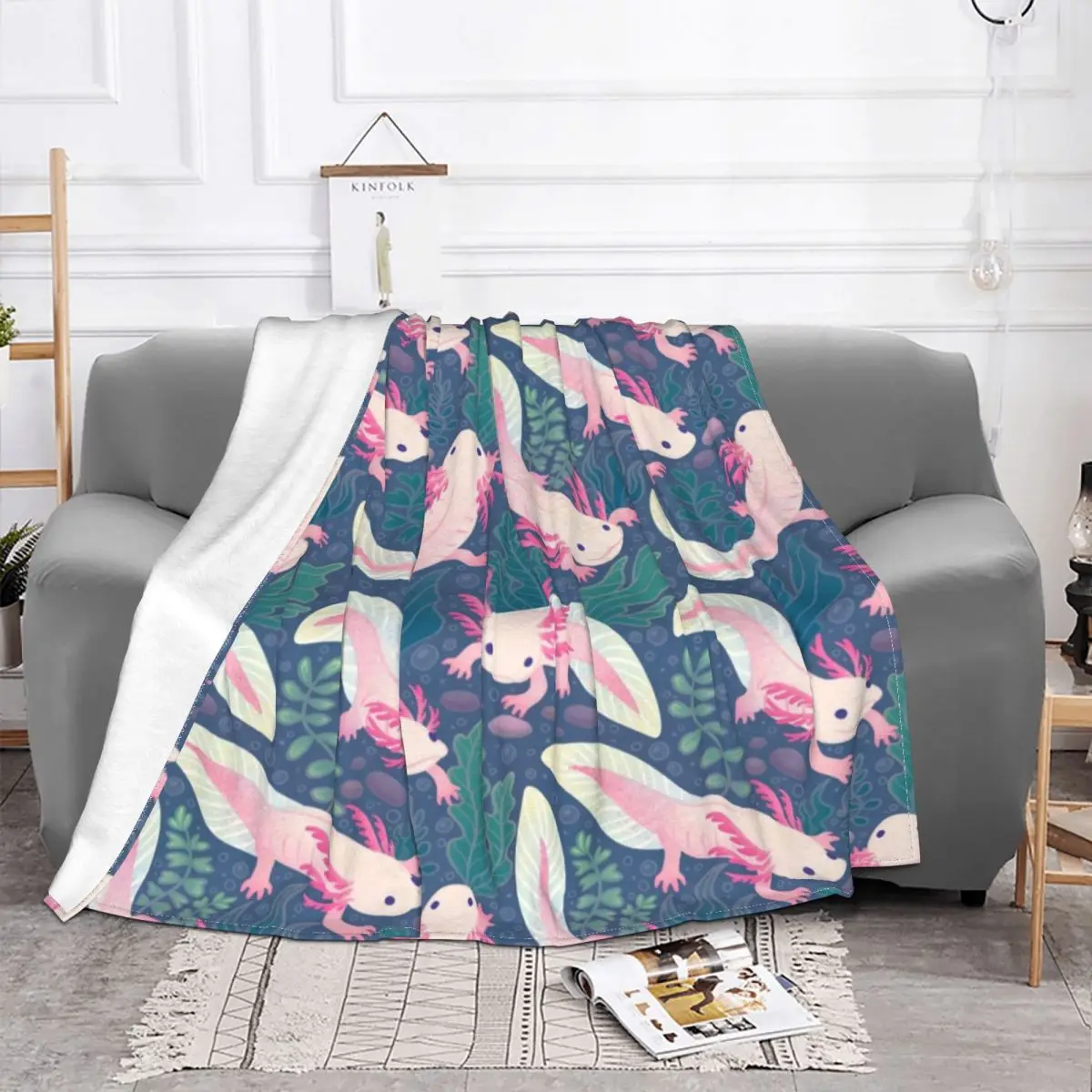 Axolotl Aquatic Fleece Blanket Kawaii Salamander Awesome Throw Blankets for Sofa Bedding Lounge 200x150cm Bedspread