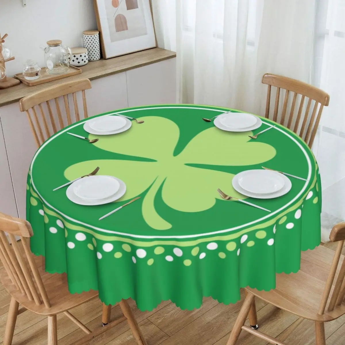 Custom Four Leaf Clover Patrick's Day Tablecloth 60 inch Kitchen Dinning Table Cloth Spillproof Saint Blessing Lucky Table Cover