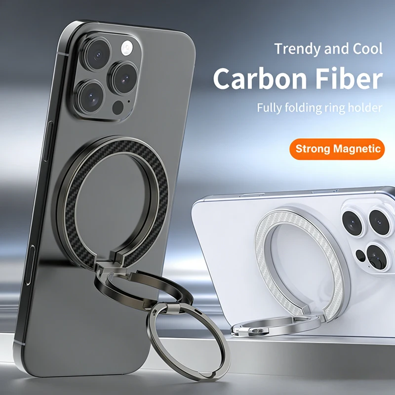 

Double-sided Strong Magnet Holder for Magsafe Mobile Phone 360° Rotation Finger Ring Folding Magnetic Stand for iPhone 16 17 Pro