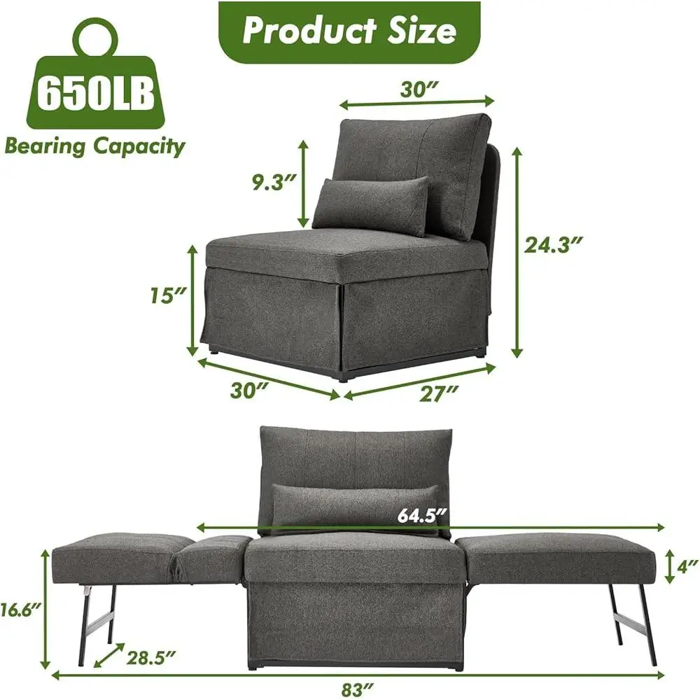 5-in-1 Convertible Sleeper Chair Bed Adjustable Backrest Assembly-Free Multi-Function Sofa Bed Small Spaces Daily Use