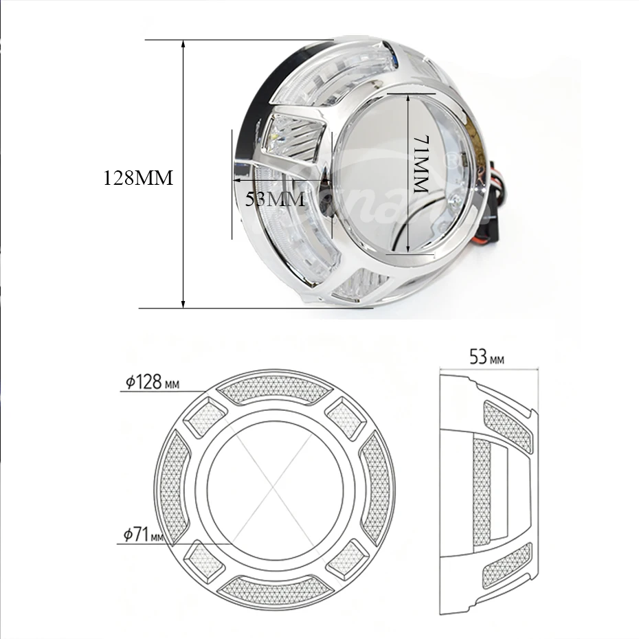 Ronan 3.0inch White Switch Back Yellow DRL LED Angel Eyes Shrouds Cover for Car Styling Headlight Retrofit