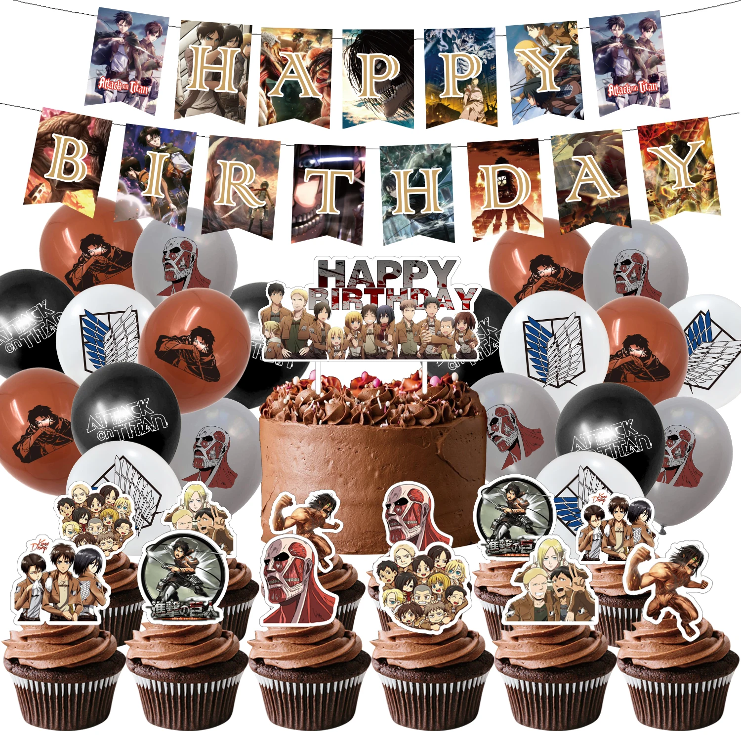 

Anime Attack on Titan Theme Birthday Party Decorations Paper Banner Cake Topper Latex Balloons Passionate Party Favors For Kids