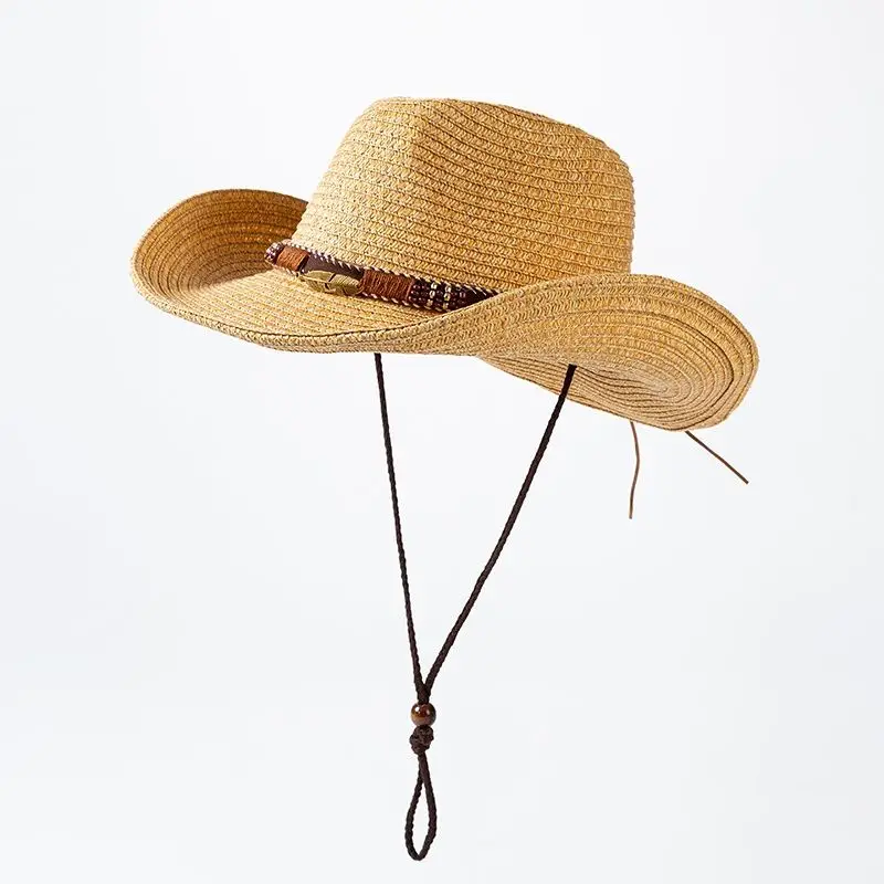 

Designer Brand Spring and Summer Sun Visor Cowboy Straw Hat Men's Outdoor Fishing Beach Cap Male Sunscreen Large Brim Foldable