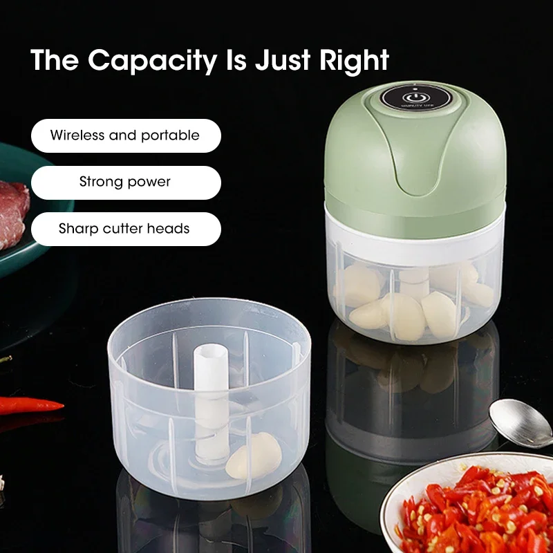 250ml Electric Garlic Masher Machine Mini USB charging Food Processor for Nuts Vegetable Black Pepper Chili Kitchen Tools