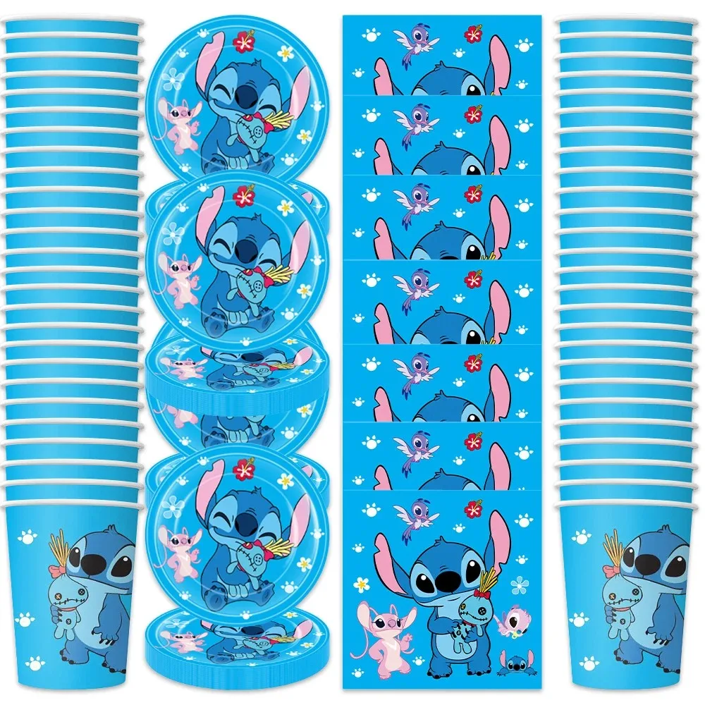 Stitch Theme Boys Favors Cups Plates Happy Birthday Party Napkins Decoration Events Supplies 60pcs/lot