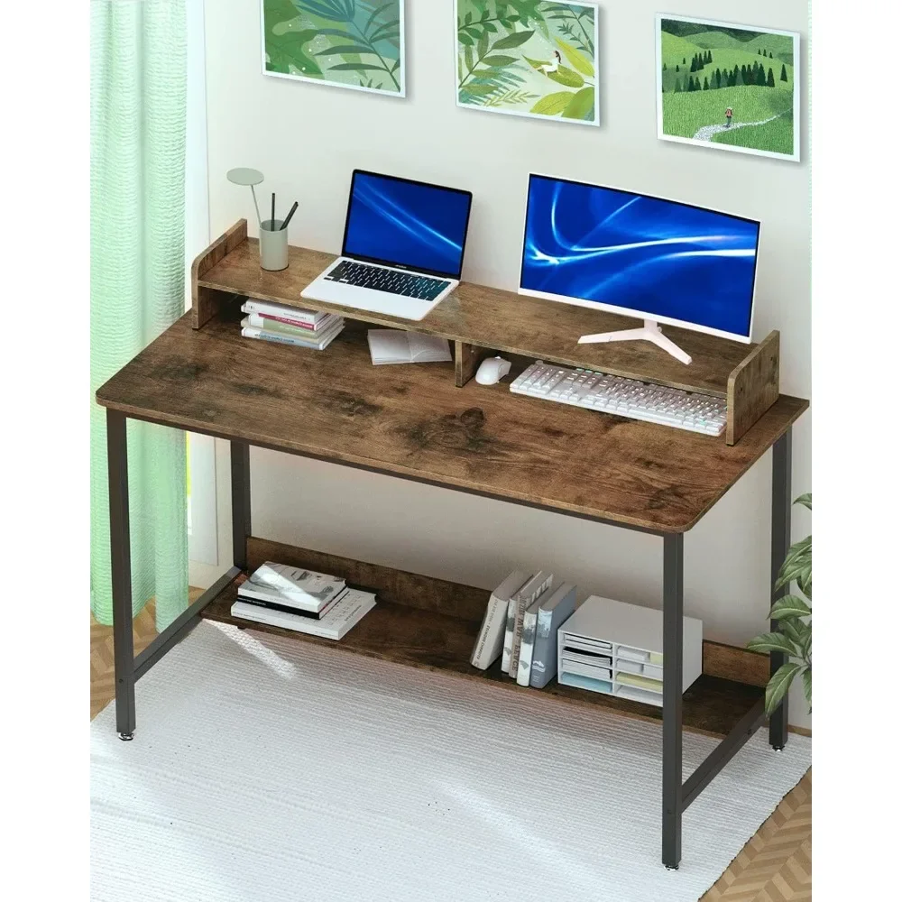 Computer Desk With Shelves Study PC Table Workstation With Storage for Home Office Living Room Free Shipping Bedroom Metal Frame