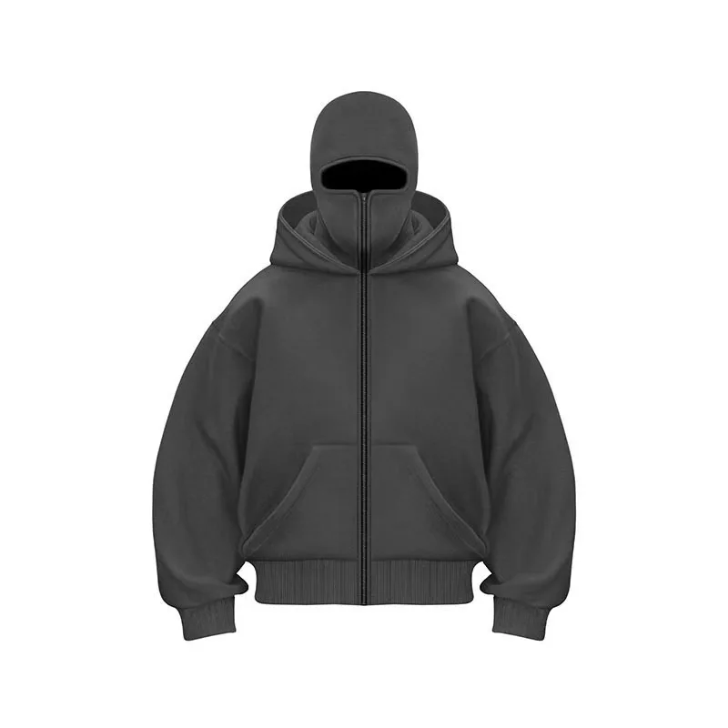 Männer und Frauen Y2K Gothic Harajuku Winter neuer Artikel Doppelkapuzenpullover Herren Kapuzenmaske Reißverschluss Sportbekleidung – Detail 15