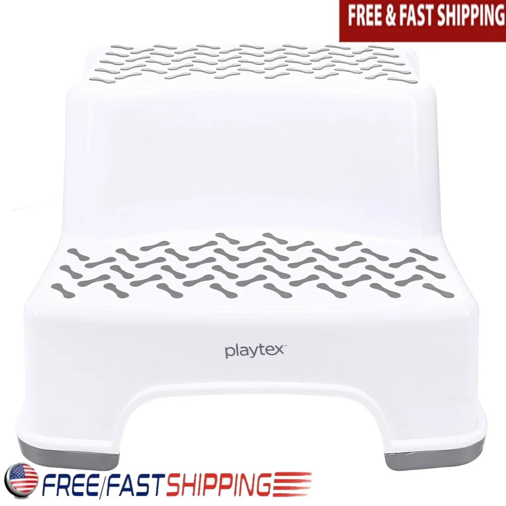 

2-Tier Step Stool Kids Lightweight Portable Bathroom Kitchen Safe Anti-Slip Design Compact Storage Durable Plastic