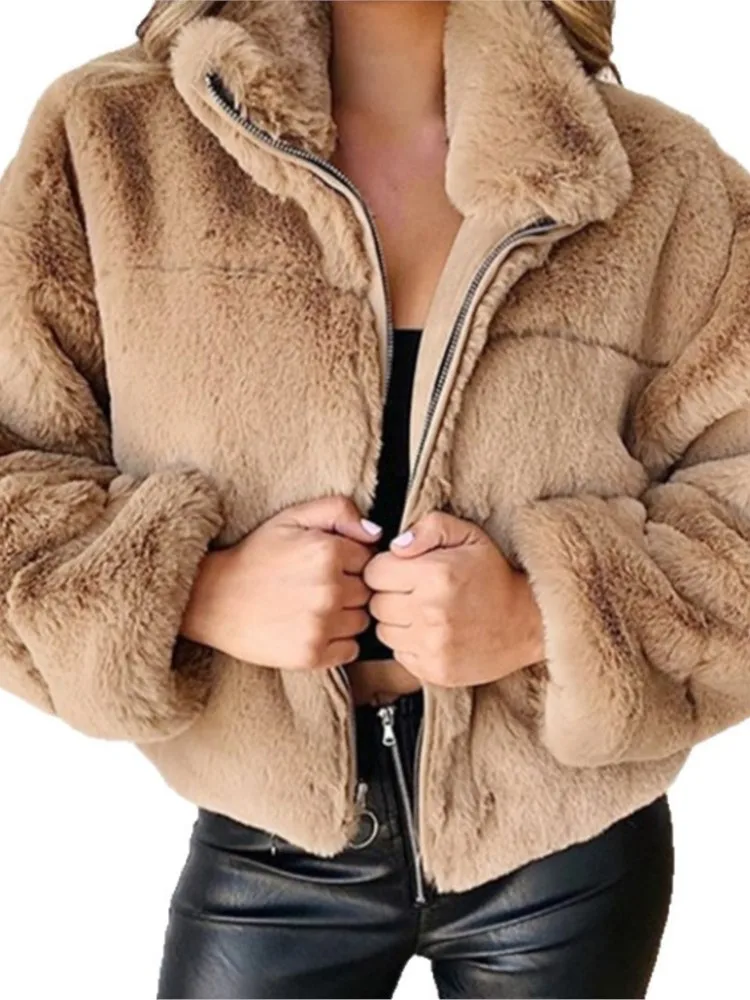 

Модное однотонное пальто для женщин, повседневное пальто с длинным рукавом и воротником-стойкой на молнии, топы, женская праздничная уличная одежда, женская одежда, новинка зимы