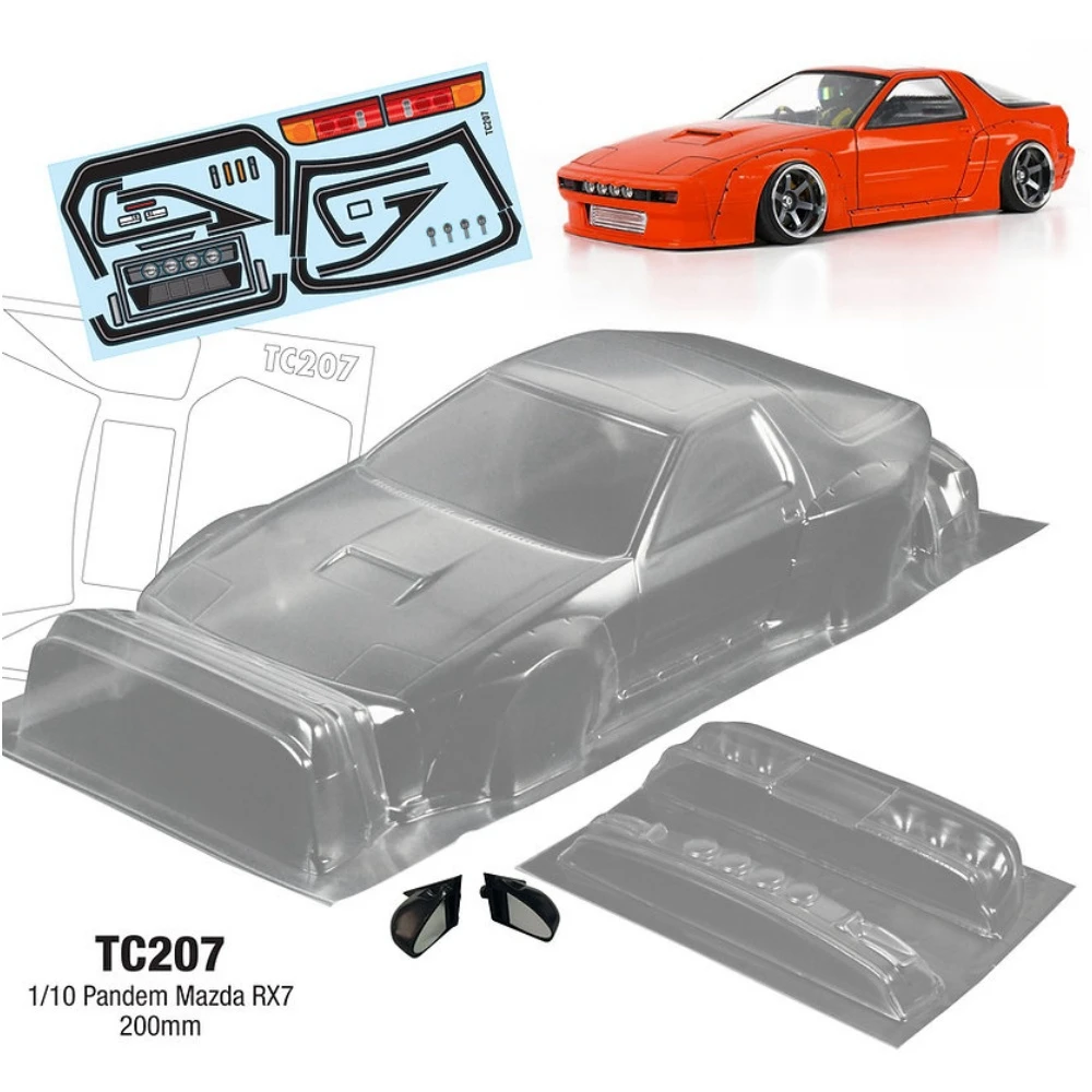 TC207 1/10 Pandem Mazda RX7 Clear Lexan Car Body shell 200mm for RC Drift Chassis Tamiya tt01 tt02 Kyosho Yokomo 3Racing mst