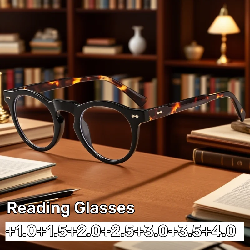 

Retro Large Frame Round Presbyopia Glasses Fashion Stripes Men and Women Anti-blue Light High-definition Reading Glasses