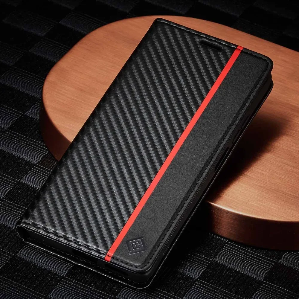 Phone Case for Xiaomi Redmi Note 14 13 12 11 Pro Plus 11S 12S POCO X6 X5 14C 13C 5G Magnetic Carbon Fiber Leather Wallet Cover