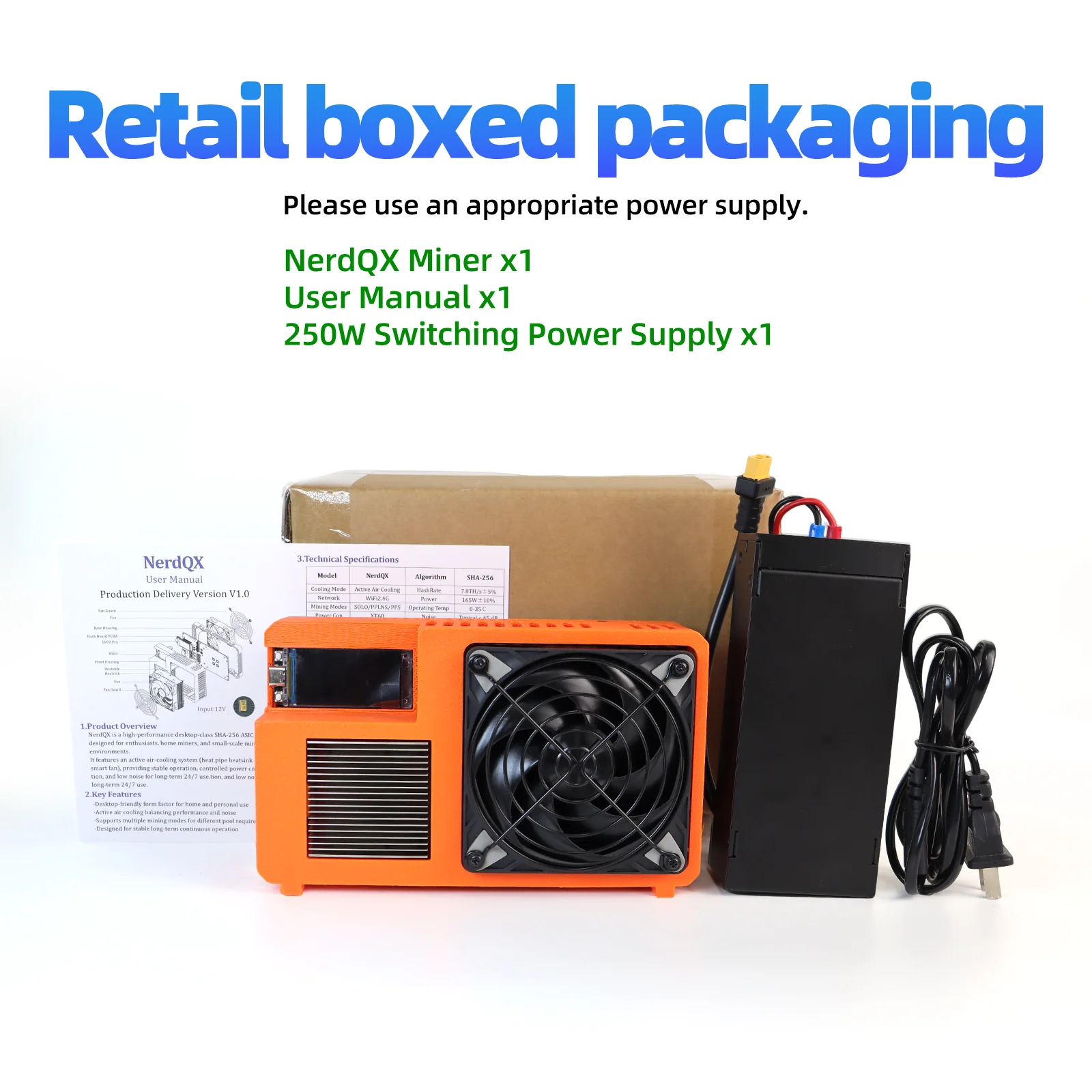 NerdQX 8TH/s Bitcoin Miner BM1370 SHA256 ASIC Miner Open-Source Solo-Mining-Hardware Stromsparender BTC-Miner für Zuhause