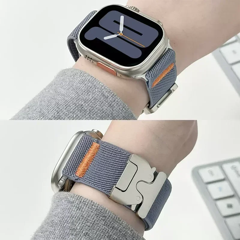 Armband mit Fallschirmriemen für Apple Watch Ultra 2, 49 mm, 45 mm, 46 mm, 44 mm, 42 mm, 40 mm, 41 mm, Armband für iWatch Series 10, 9, 8, 7, 6, 3, SE. – Detail 6