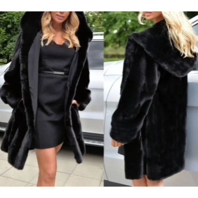 

New 2025 Coat Autumn and Winter Imitation Fur Cotton-padded Coat Women's Medium and Long Slim Mink Imitation Fur Coat Women