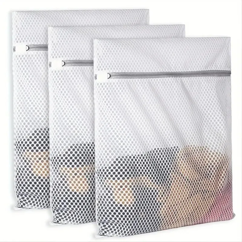 3PC White Durable Honeycomb Mesh Laundry Bags for Delicates Net Fabric Durable and Reusable Delicate Wash Bag