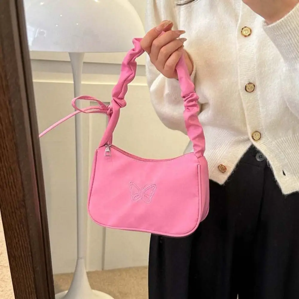 

Embroidery Bowknot Butterfly Shoulder Bag Ruffle Handle Y2k Style Ins Half-moon Underarm Bag Phone Bag Makeup Lipstick Bag