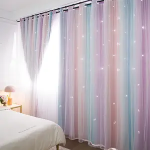 Cortinas de arcoiris coloridas para niños Cortinas de estrella de Board Hollow Out Twinkle para niñas Decoración de ventanas de la cajilla antigua 10 mejores cortinas de ventas para la habitación para niños - №10