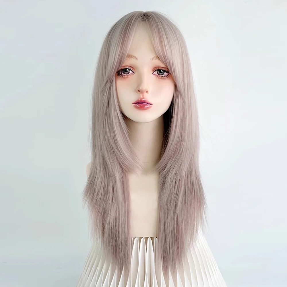 

Синтетический длинный прямой серый розовый женский парик средней части Лолита косплей женский термостойкий парик для повседневной вечеринки
