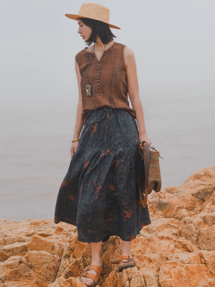 

Юбка Namsan Indigo Vintage из льняной ткани с принтом, на резинке, свободного кроя, А-силуэт, миди, для женщин, модель 25380