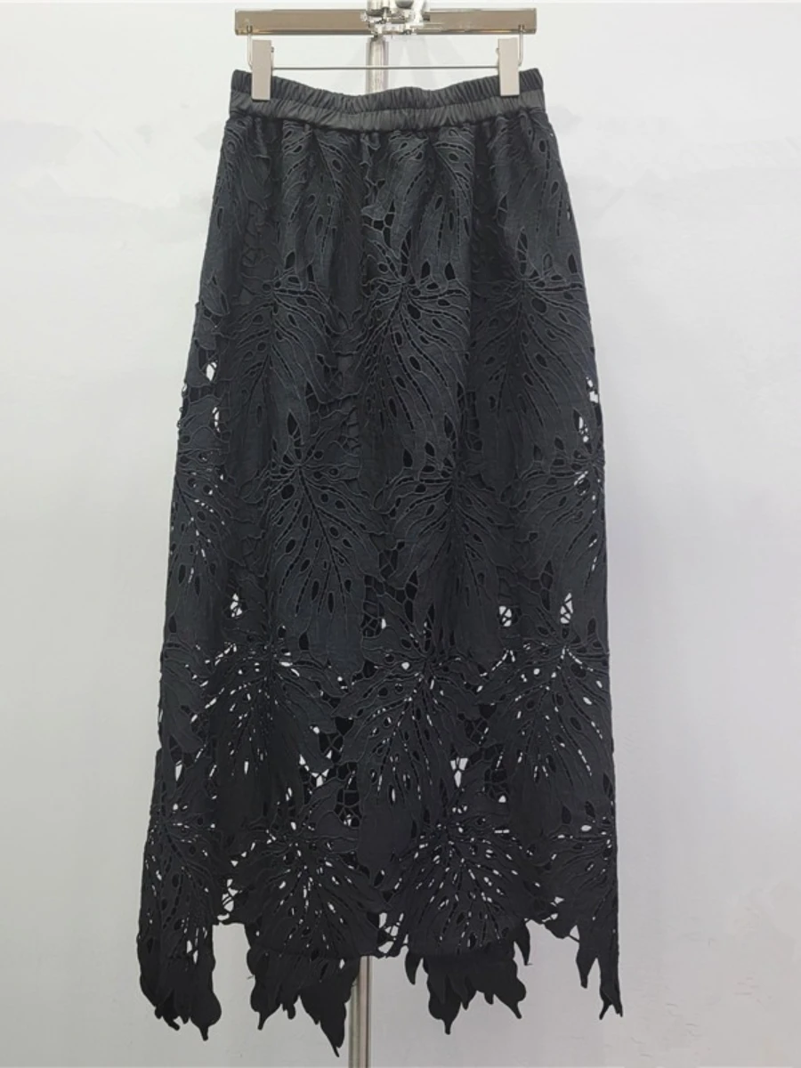 GALCAUR solide épissé dentelle Streetwear jupe femme taille haute ample Vintage français femmes jupes longues automne mode nouveau Style