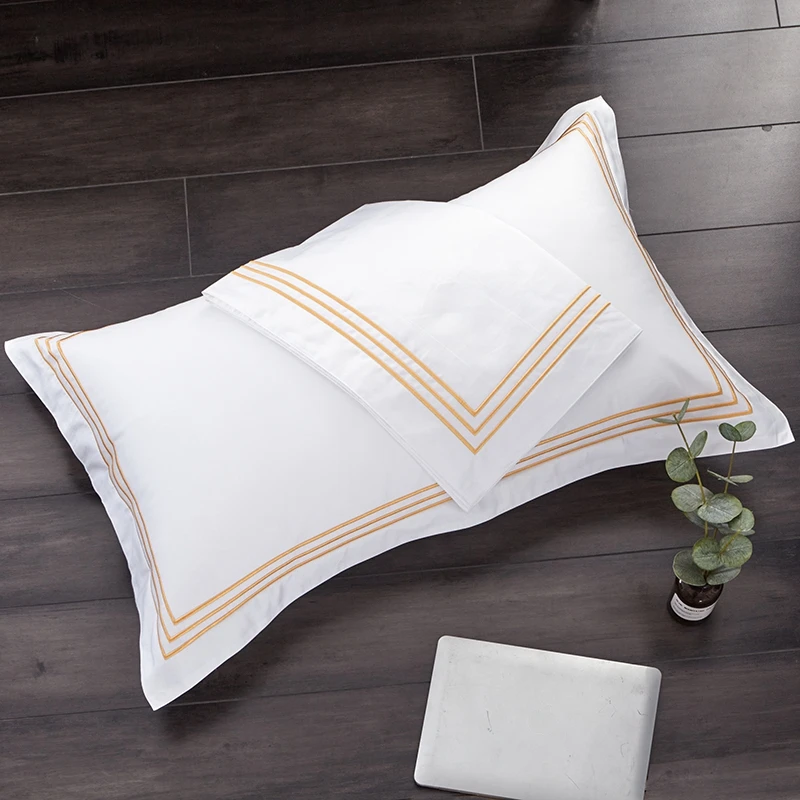 48*74cm  55*85cm 2pcs Luxury Cure Cotton Embroidery 5 Stars Hotel Supplies Pillowcase Pillow Cover White Encryption