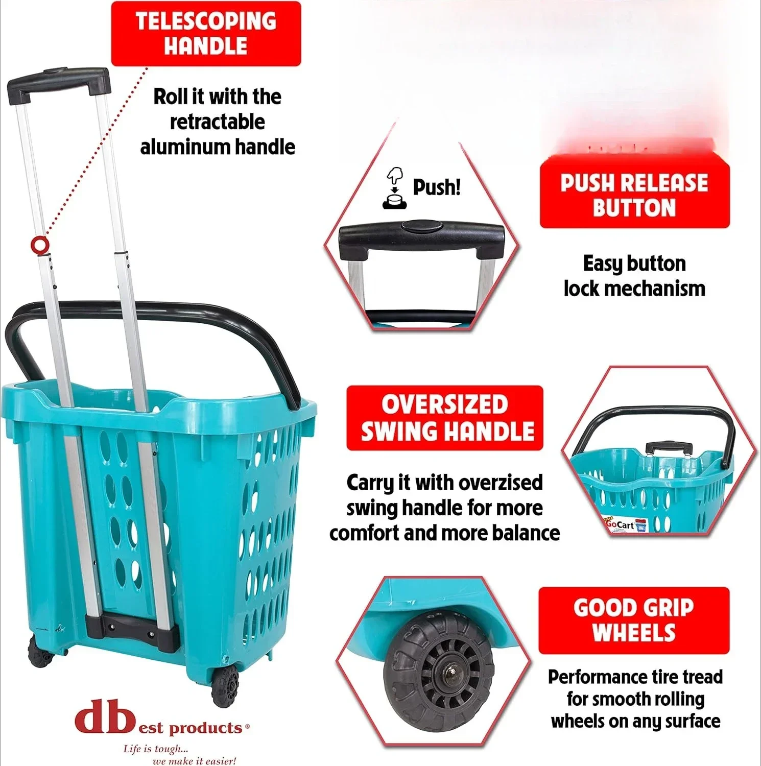 

[XMSJ] Продуктовая тележка Bigger GoCart, корзина для белья на колесах, корзина с телескопической ручкой, тележка для чистки Caddy