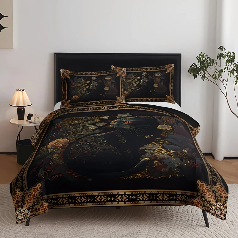 

3D Cat Marble Animal Print Duvet Cover Set with Cute Cat Design Breathable Bedding Includes 1 Duvet Cover 2 Pillow Cases