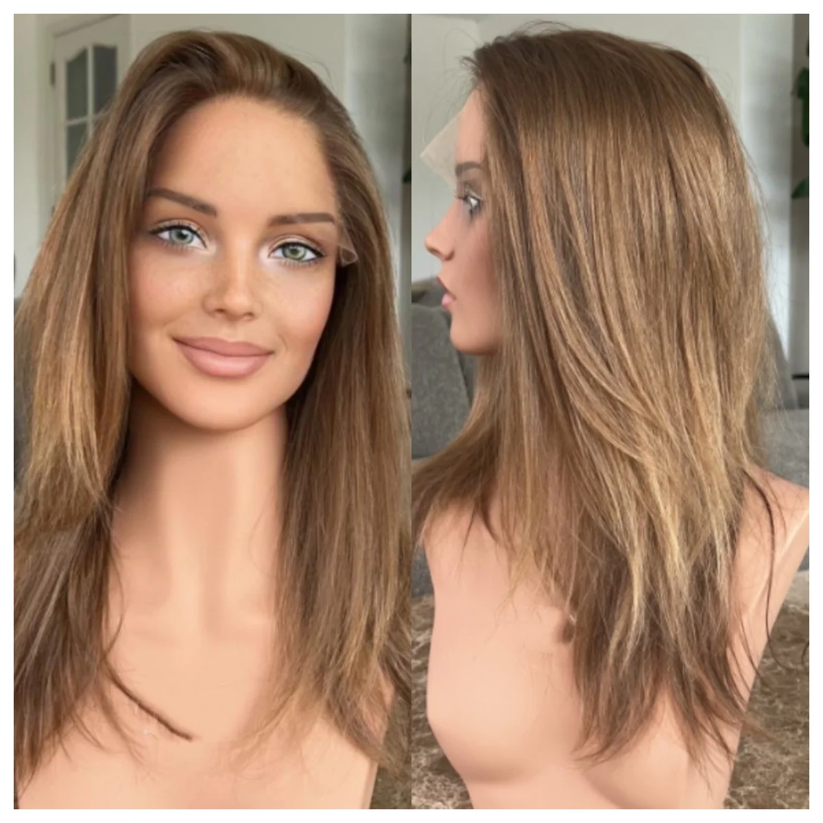 

Soft Brown Wigs Short Wig Straight 16 Inches Middle Part Wigs Synthetic Blonde Wig with Highlights Wig Natural Layered Hair Wig